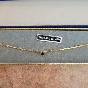 Dainty Vintage Gold-tone Bracelet with Blue Rhinestone (Sapphire?) (Sterling?)